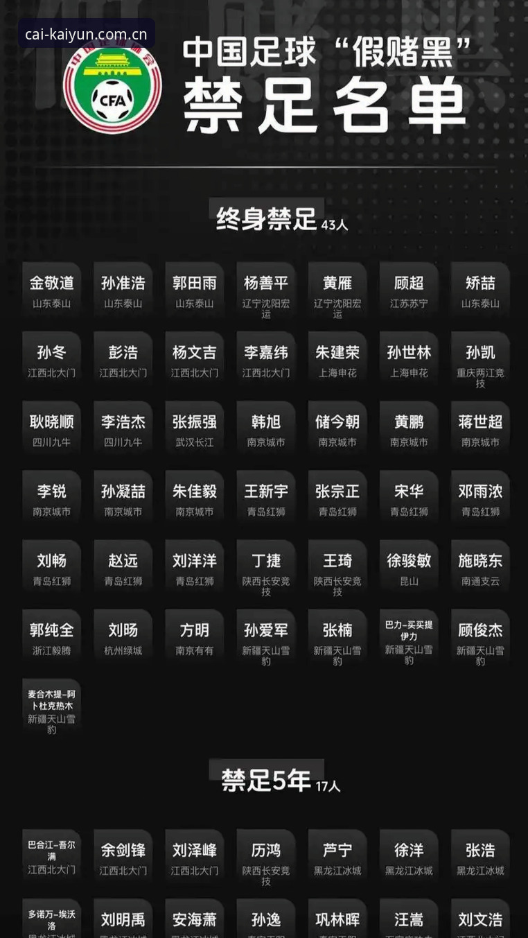 中国足协第三批禁足名单详解：17人终身禁足，48人面临行业制裁